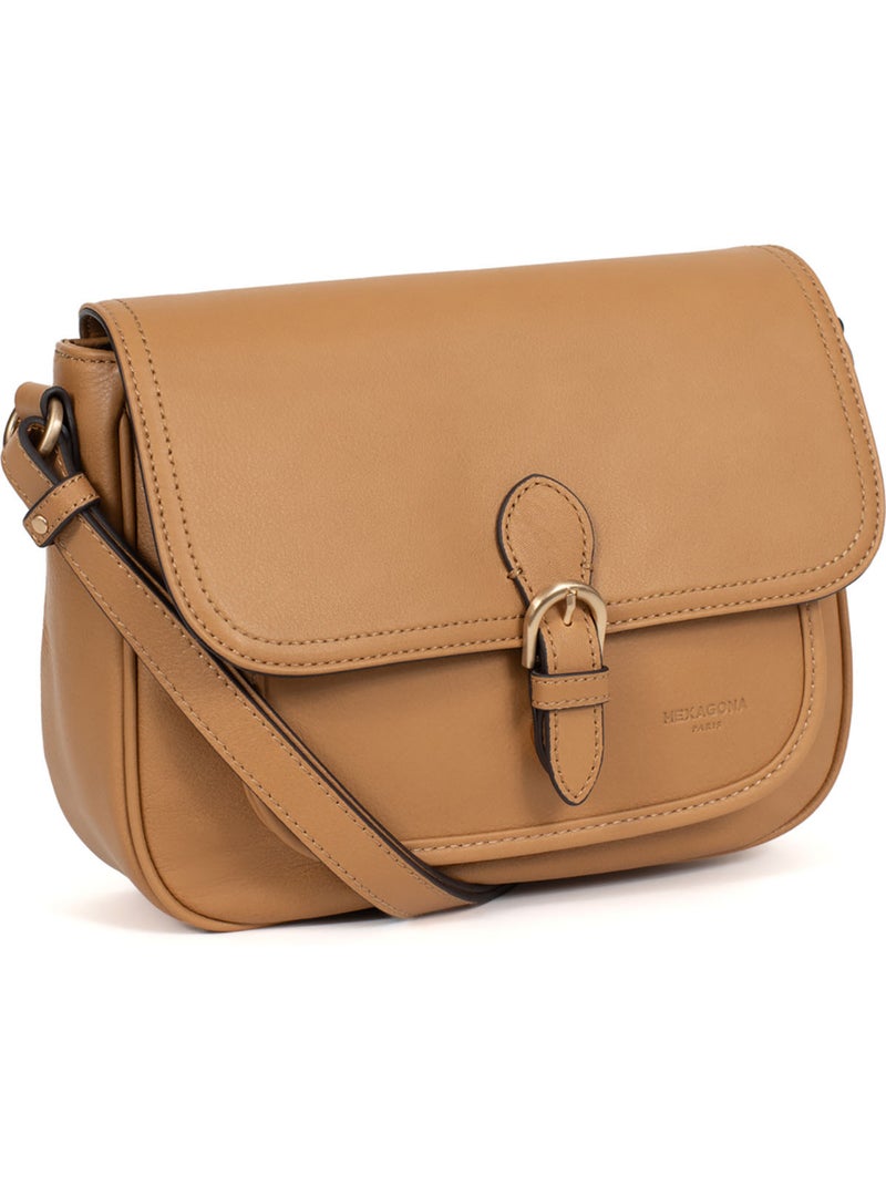 Bolso cruzado - cuero taima hexagona Marrón habano - Kiabi