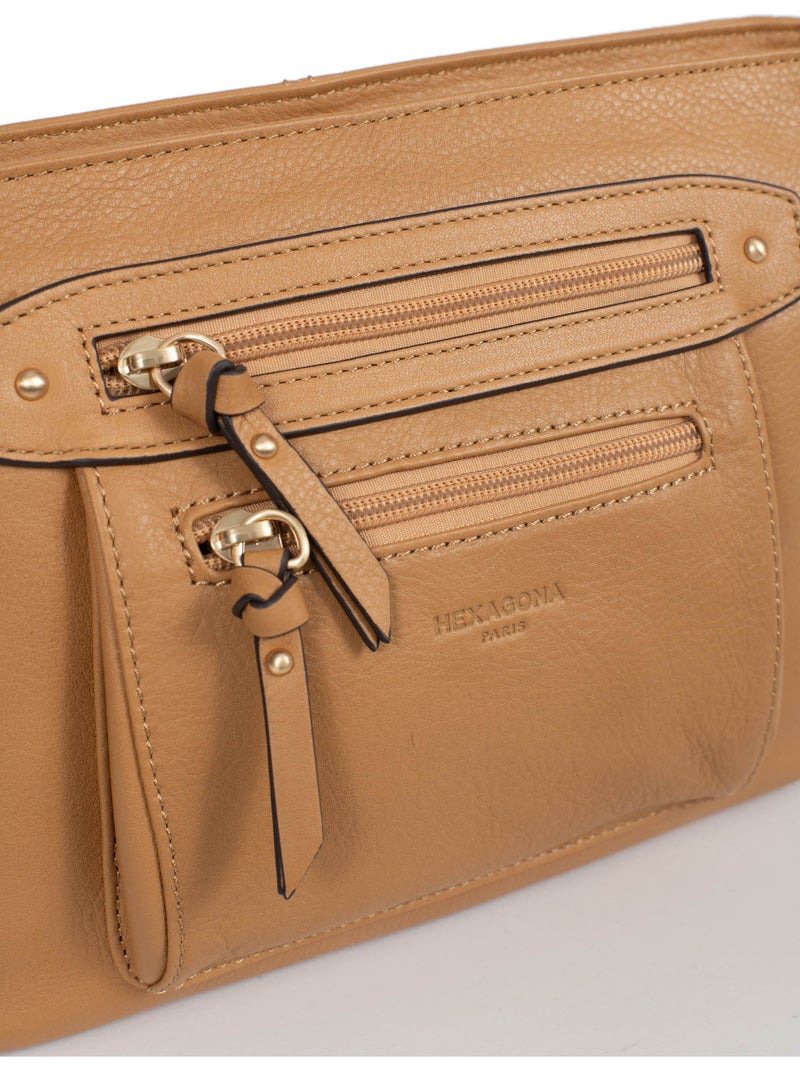 Bolso cruzado - cuero taima hexagona Marrón habano - Kiabi