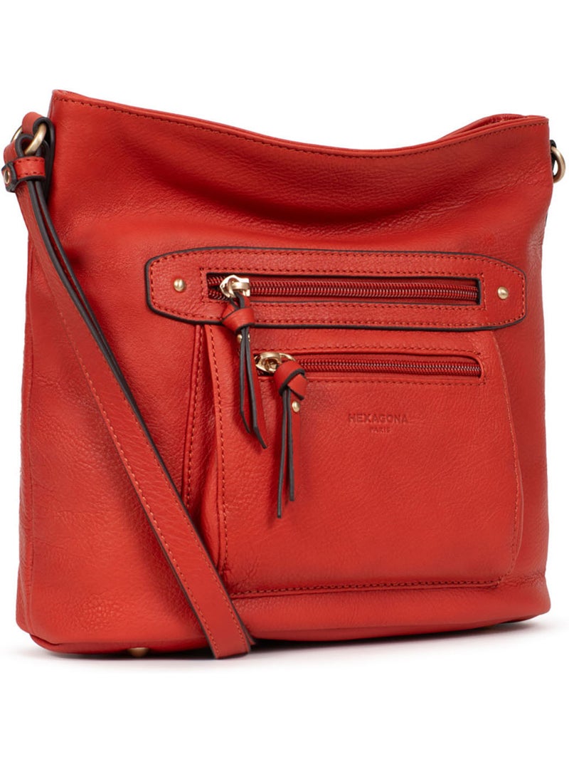 Bolso cruzado - cuero taima hexagona Naranja - Kiabi