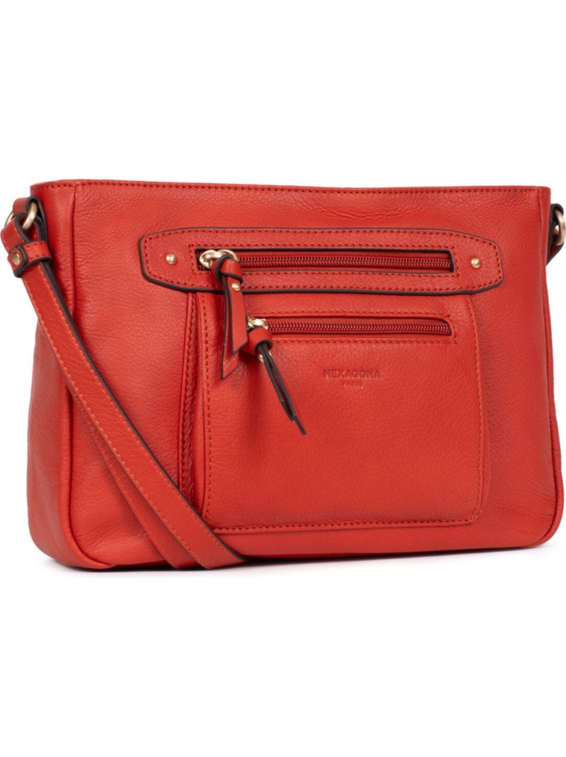 Bolso cruzado - cuero taima hexagona Naranja - Kiabi
