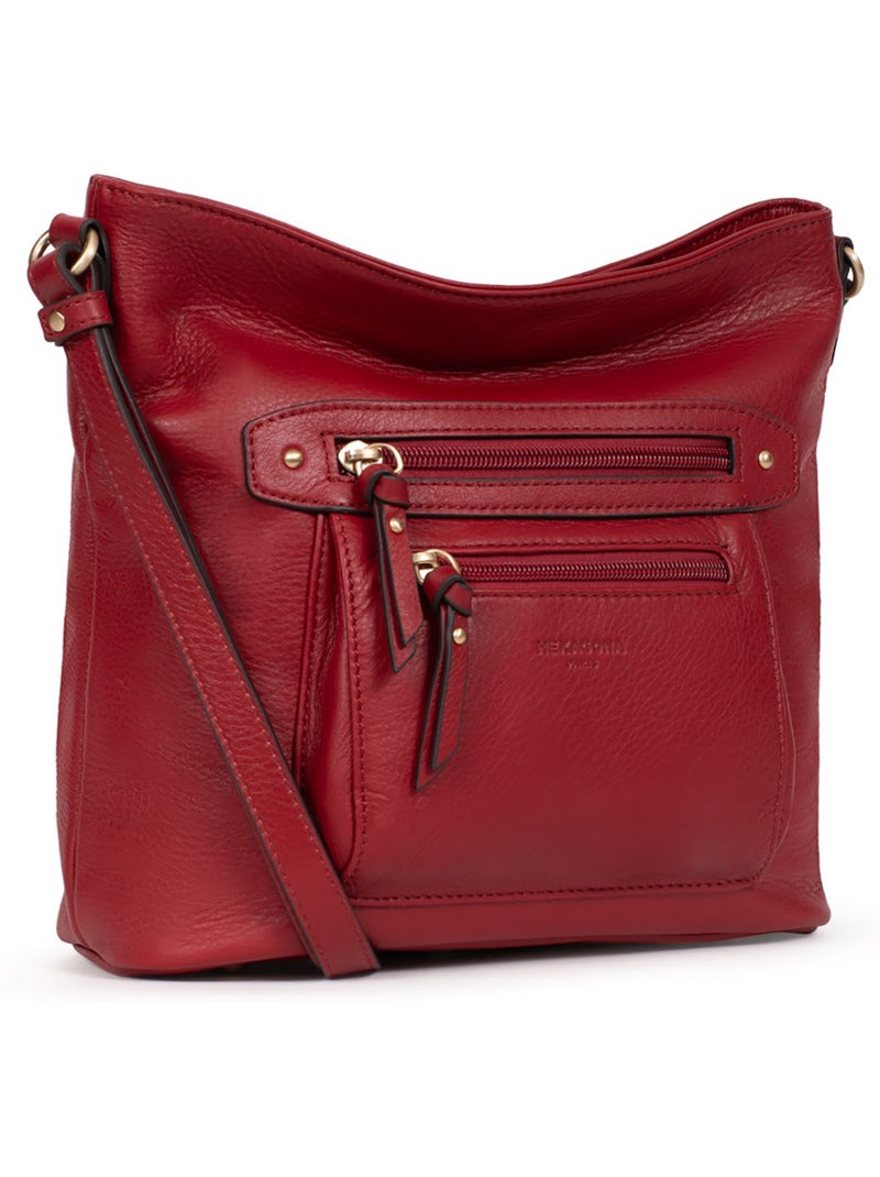 Bolso cruzado - cuero taima hexagona Rojo oscuro - Kiabi