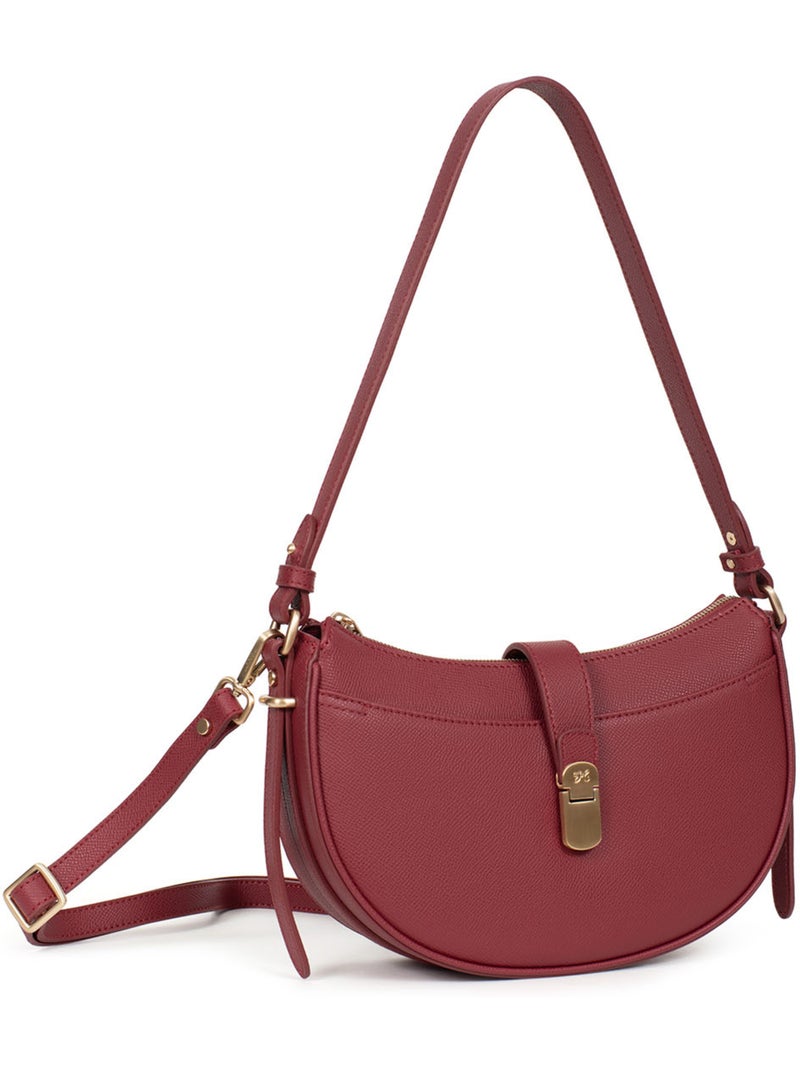 Bolso de hombro 1 asa - Cuero AUDE Rojo carmín - Kiabi