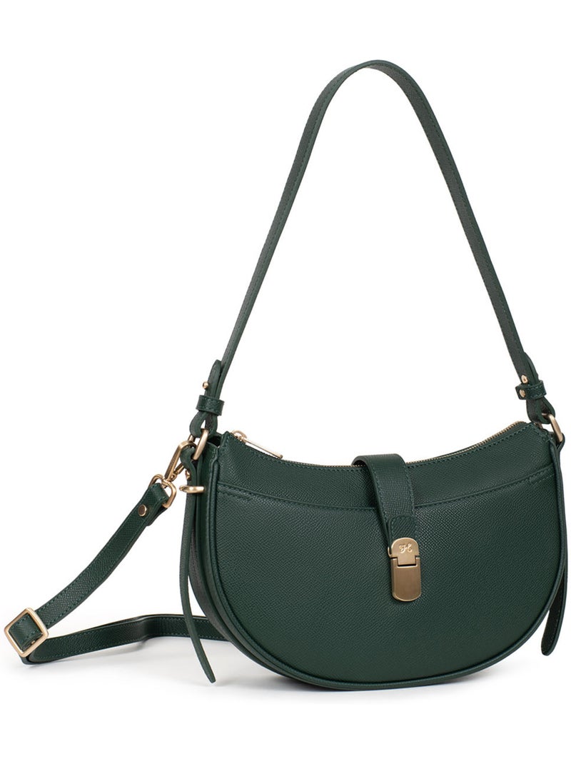 Bolso de hombro 1 asa - Cuero AUDE Verde oscuro - Kiabi