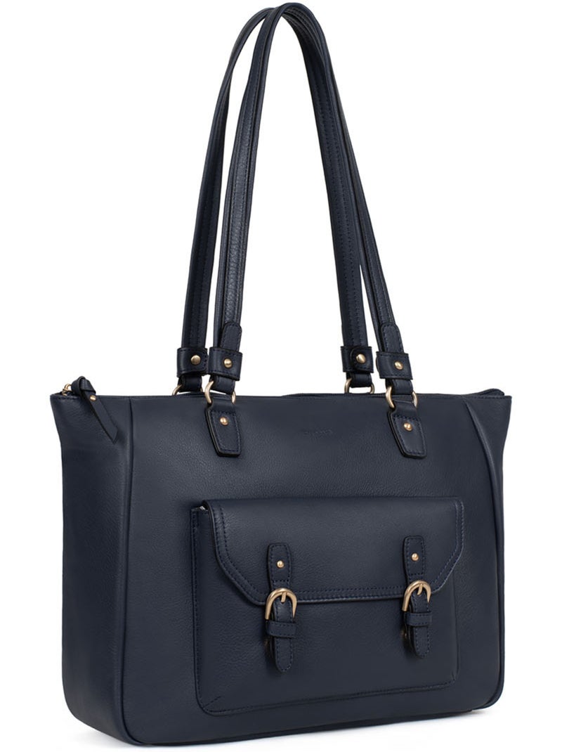Bolso de hombro 2 asas - a4 - cuero de vaca taima hexagona Azul noche - Kiabi