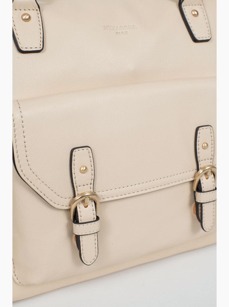 Bolso de hombro 2 asas - a4 - cuero de vaca taima hexagona Crema - Kiabi