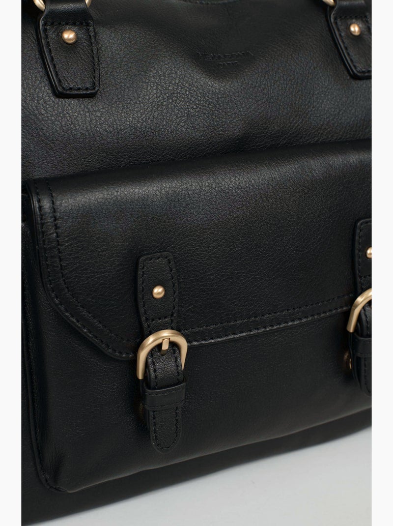 Bolso de hombro 2 asas - a4 - cuero de vaca taima hexagona Negro - Kiabi