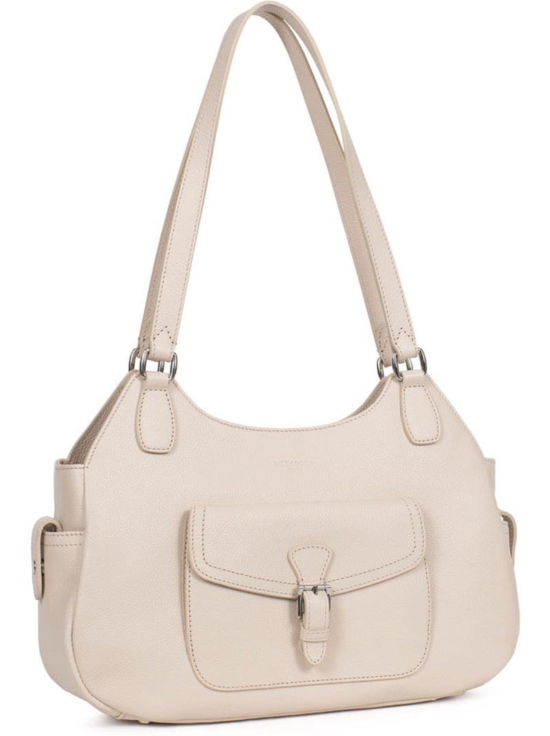 Bolso de hombro 2 asas - cuero mirabelle hexagona Marfil - Kiabi