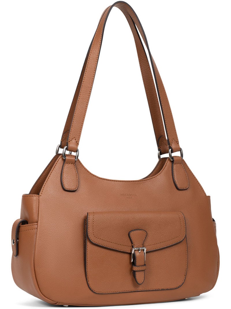 Bolso de hombro 2 asas - cuero mirabelle hexagona Marrón claro - Kiabi