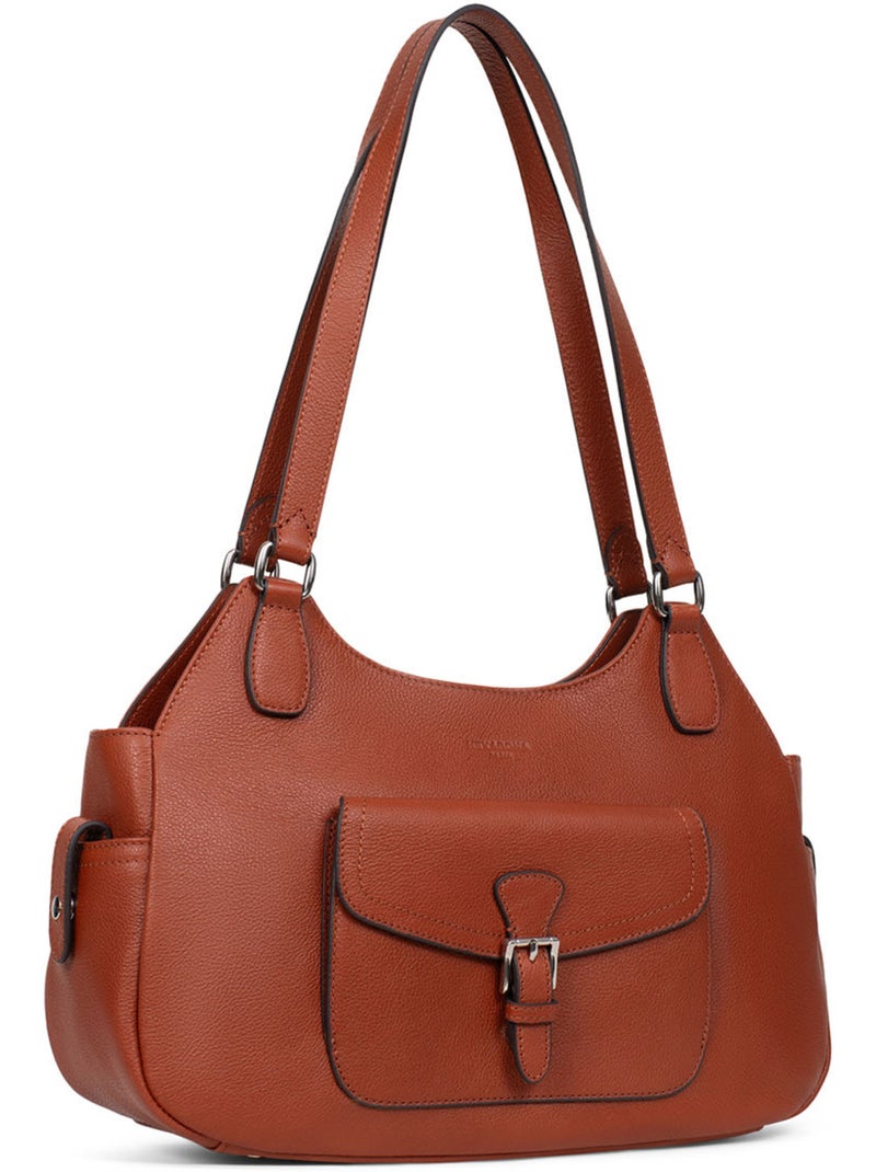 Bolso de hombro 2 asas - cuero mirabelle hexagona Marrón - Kiabi