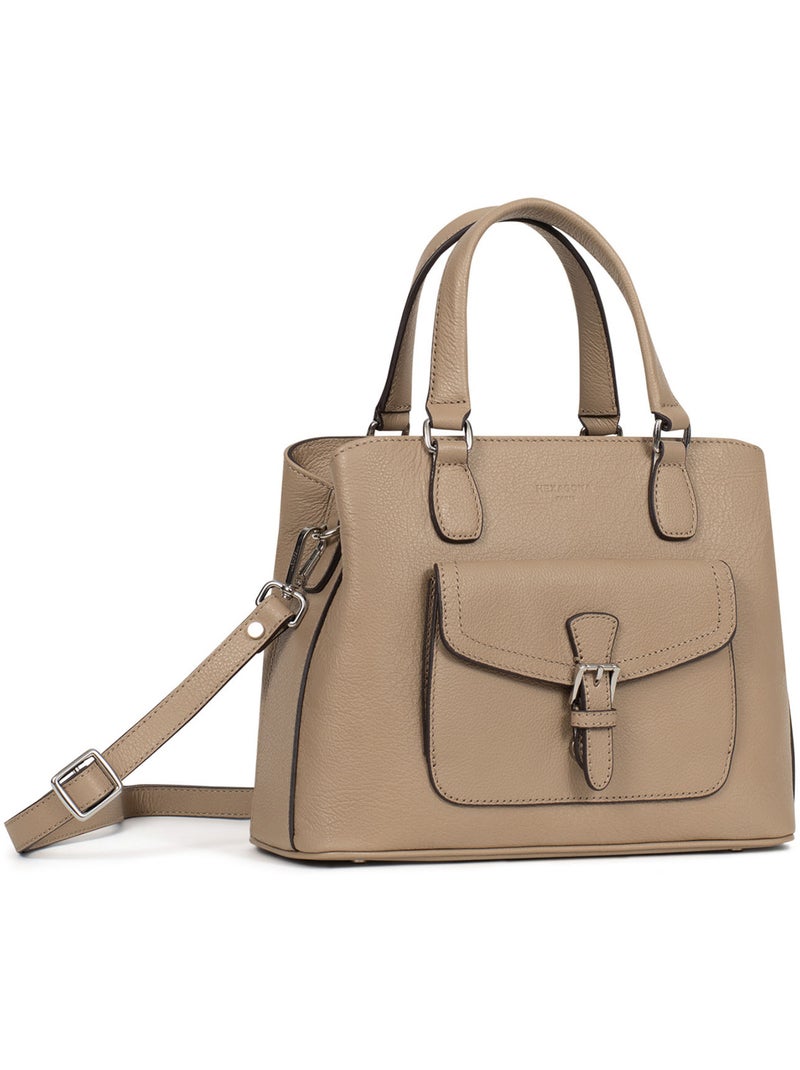 Bolso de mano 2 asas - cuero mirabelle hexagona Marrón glaseado - Kiabi