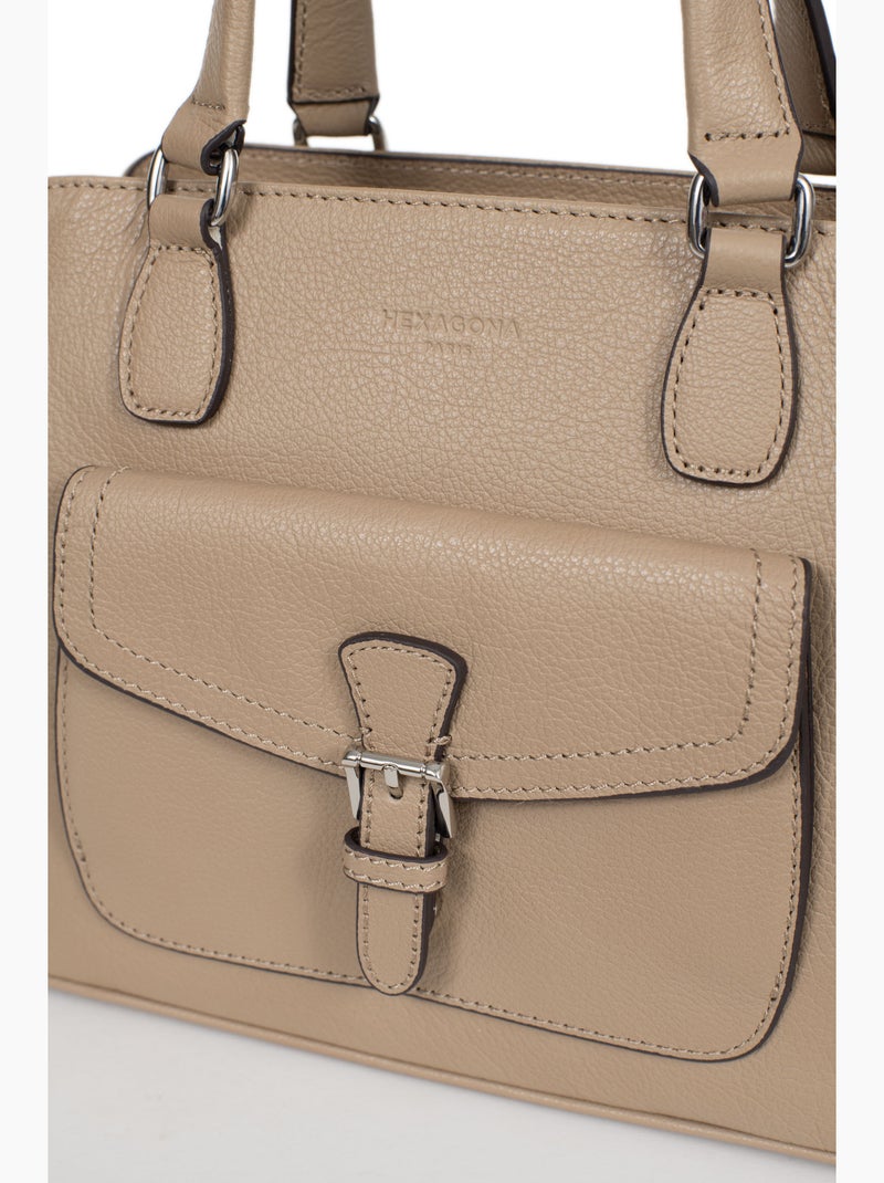 Bolso de mano 2 asas - cuero mirabelle hexagona Marrón glaseado - Kiabi