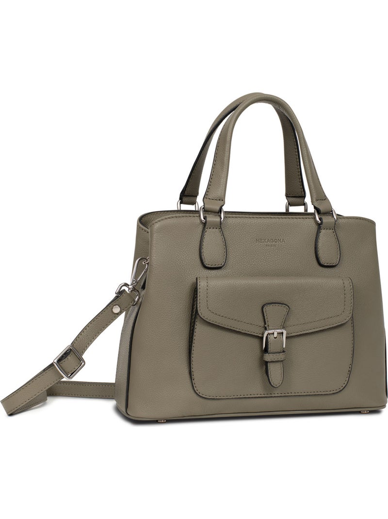 Bolso de mano 2 asas - cuero mirabelle hexagona Verde oliva - Kiabi