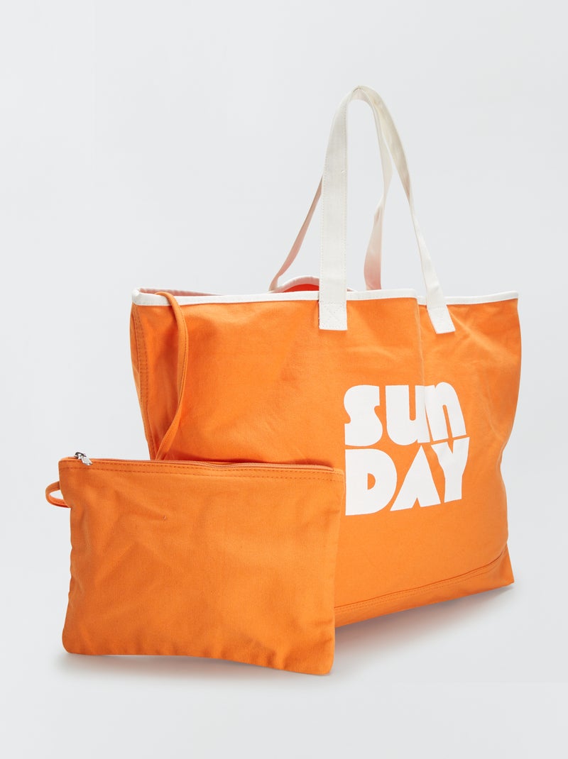 Bolso de playa + bolso pequeño NARANJA - Kiabi