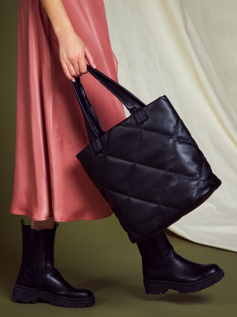 Bolso grande de material sintético acolchado NEGRO - Kiabi