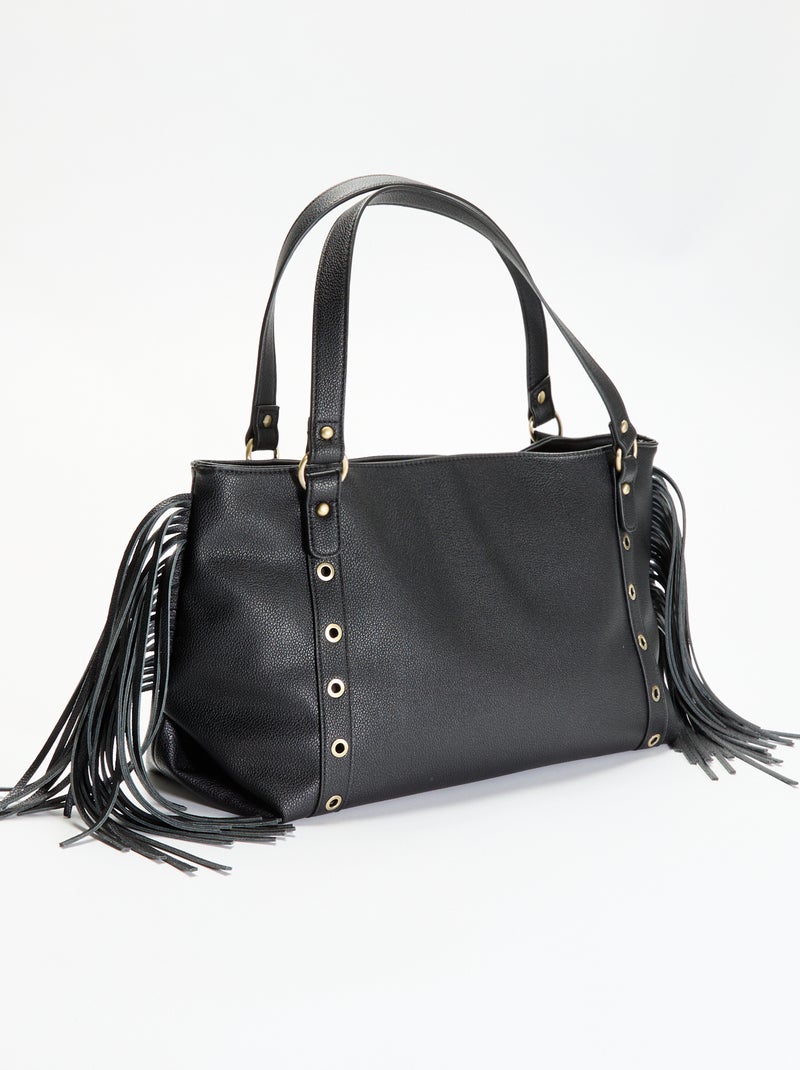 Bolso hobo con flecos de imitación Negro - Kiabi
