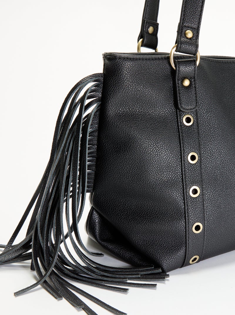 Bolso hobo con flecos de imitación Negro - Kiabi