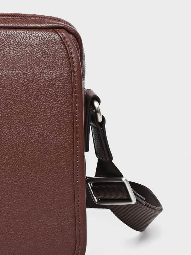 Bolso masculino de piel con solapa - AFIBEL Marrón chocolate - Kiabi