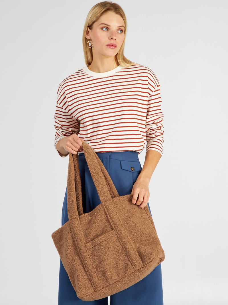 Bolso shopper de borreguito MARRON - Kiabi