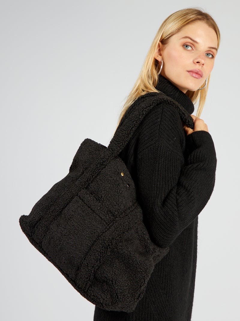 Bolso shopper de borreguito NEGRO - Kiabi