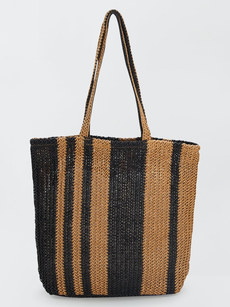 Bolso shopper de paja de rayas NEGRO - Kiabi
