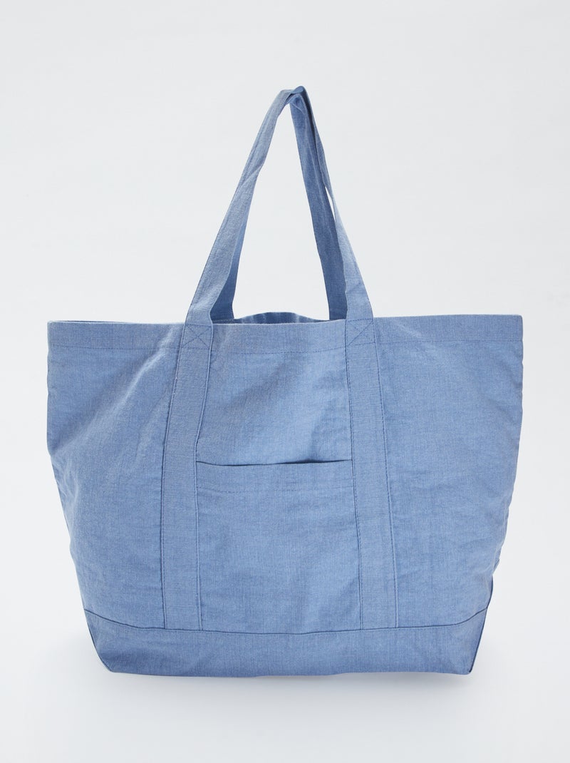 Bolso shopper de playa extragrande de algodón AZUL - Kiabi