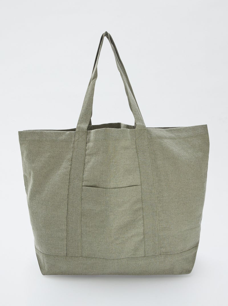 Bolso shopper de playa extragrande de algodón KAKI - Kiabi