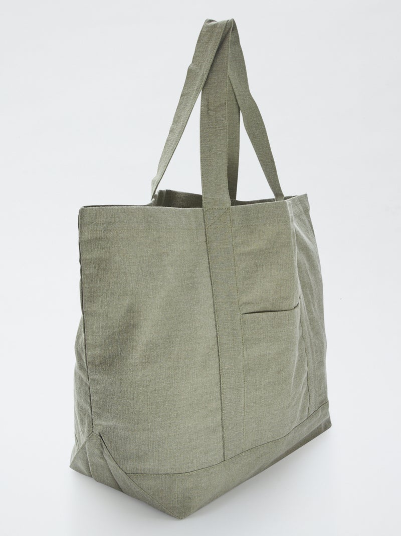 Bolso shopper de playa extragrande de algodón KAKI - Kiabi