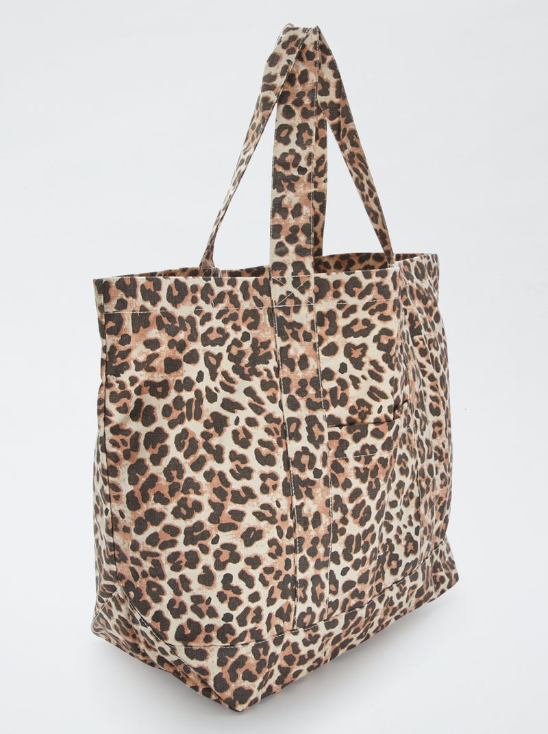 Bolso shopper de playa extragrande de algodón MARRON - Kiabi