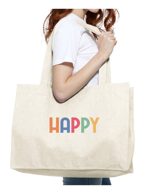 Bolso shopper grande de algodón HAPPY COLORÉ - Kiabi Bolso shopper grande de algodón HAPPY COLORÉ - Kiabi