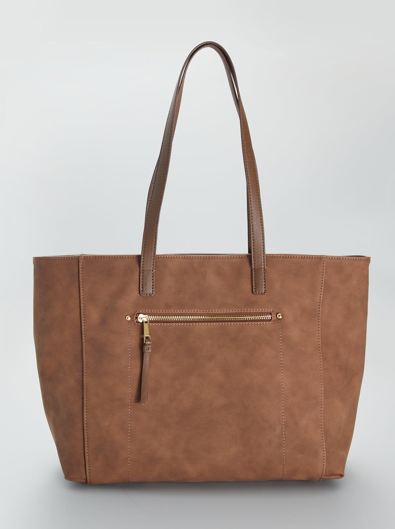Bolso shopper liso con asas grandes castaño - Kiabi