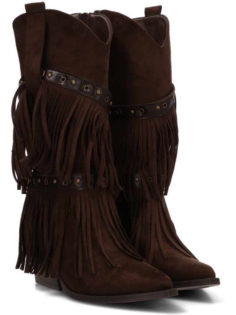 Bota campero mujer tacón medio - etika Marrón capuchino - Kiabi