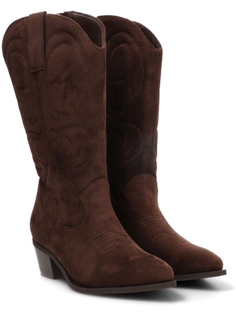 Bota campero mujer tacón medio - etika Marrón capuchino - Kiabi