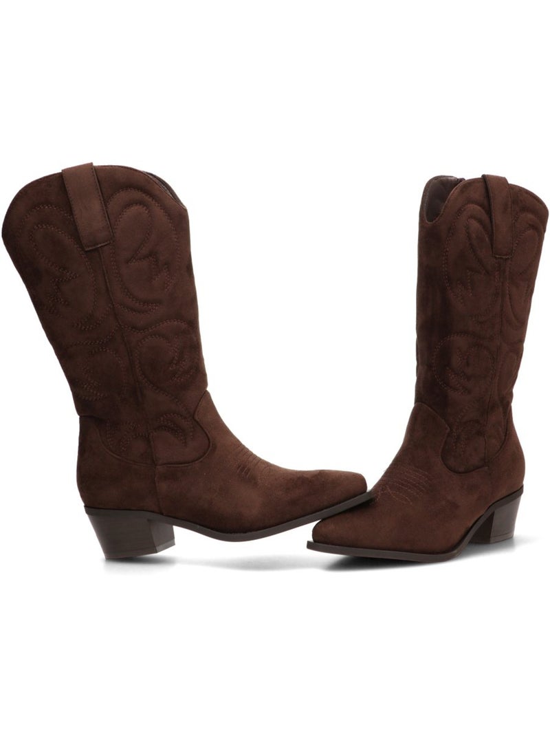 Bota campero mujer tacón medio - etika Marrón capuchino - Kiabi