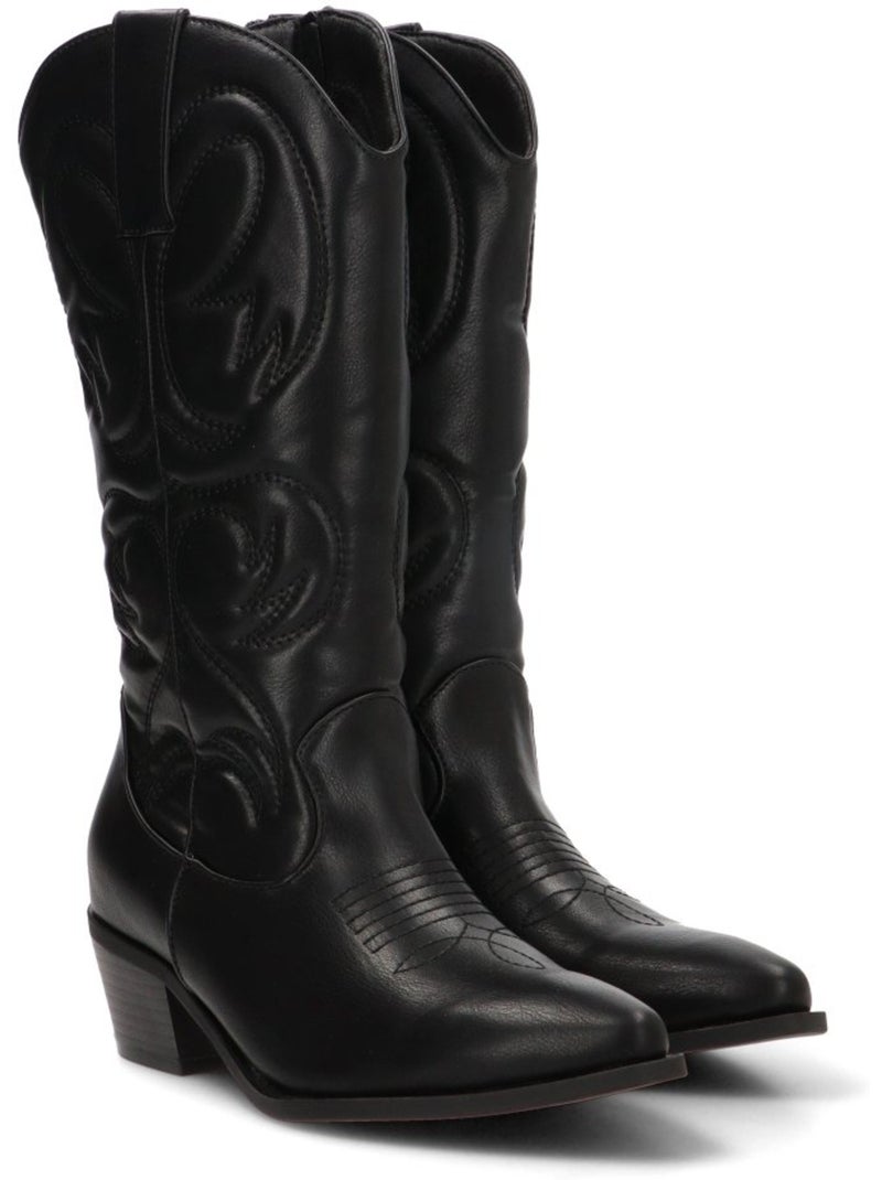 Bota campero mujer tacón medio - etika Negro - Kiabi