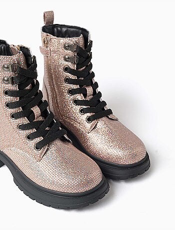 Botas altas con efecto de purpurina y cordones