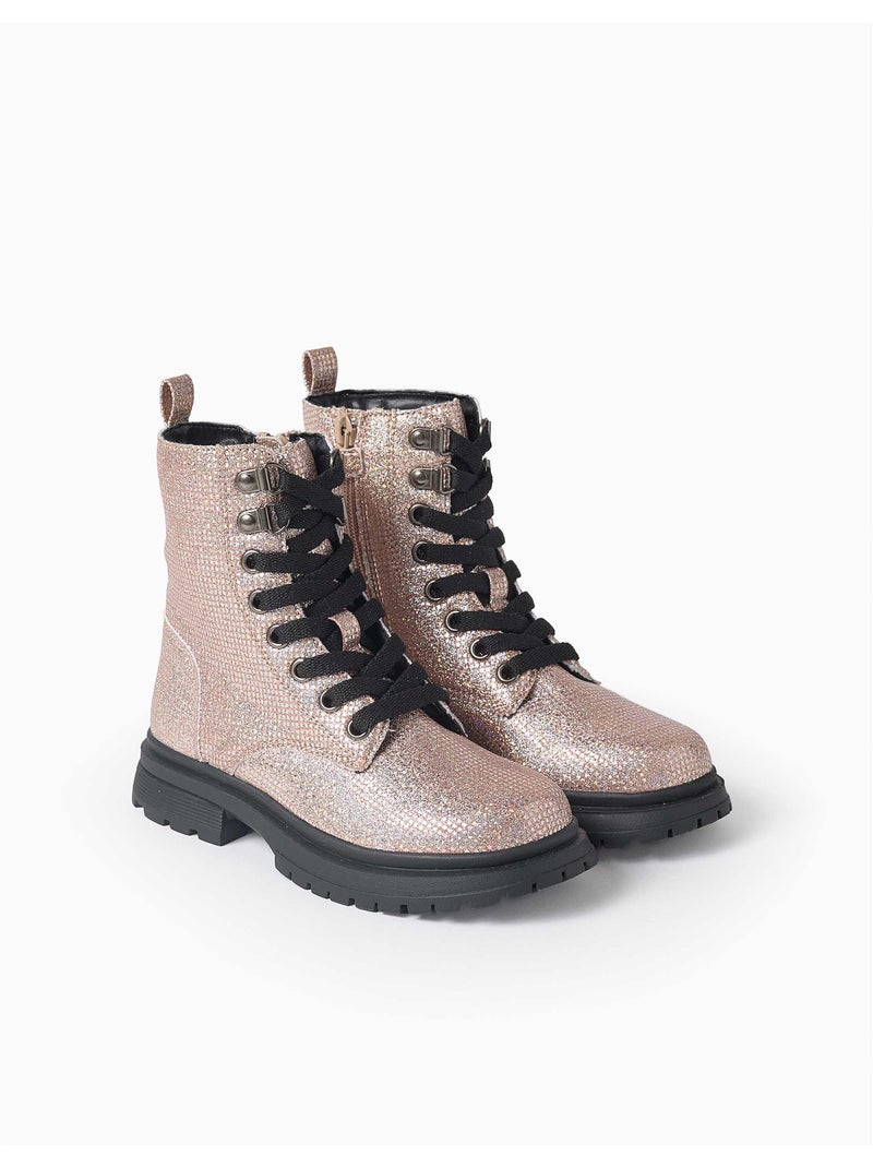 Botas altas con efecto de purpurina y cordones Gris - Kiabi