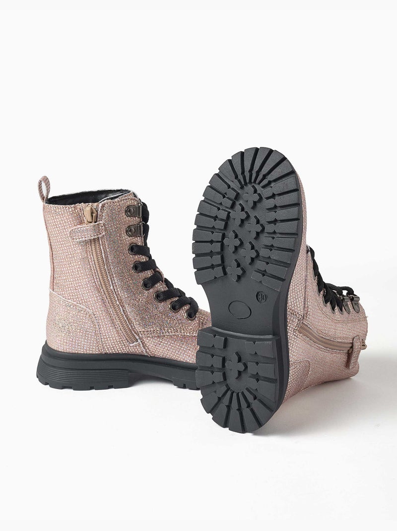 Botas altas con efecto de purpurina y cordones Gris - Kiabi