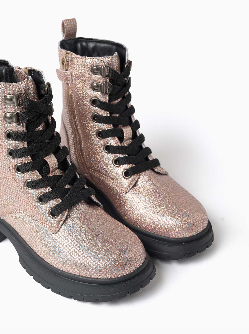 Botas altas con efecto de purpurina y cordones Gris - Kiabi