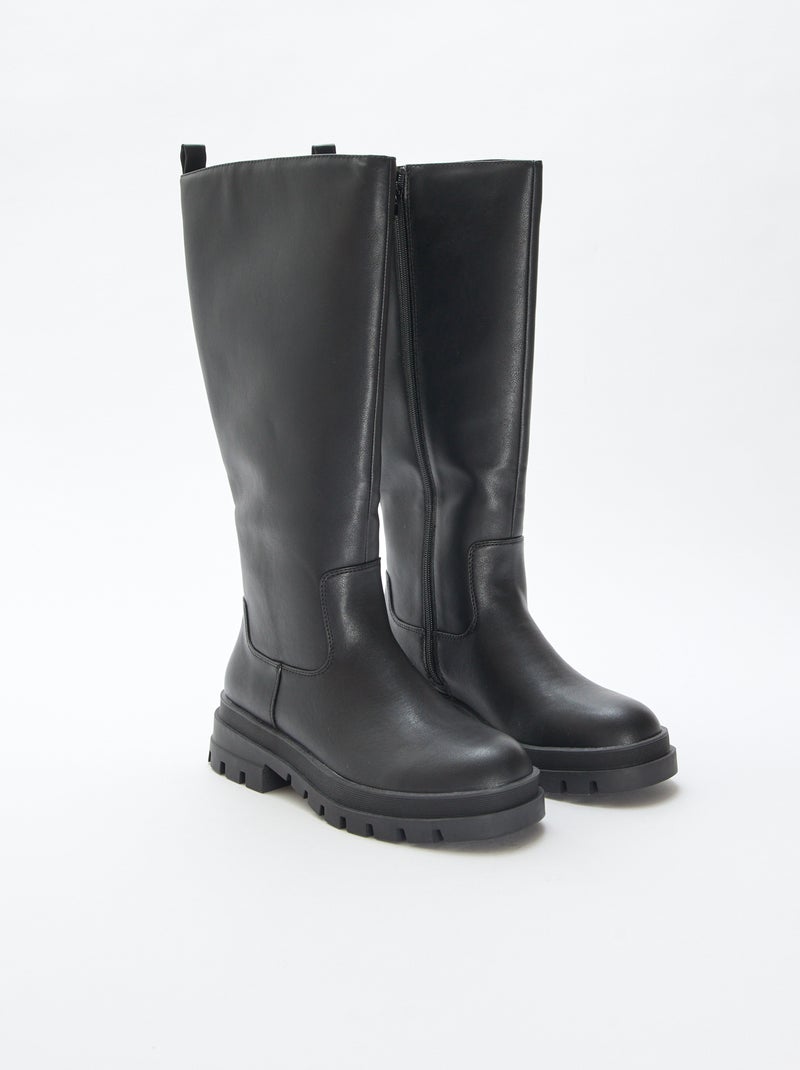 Botas altas de material sintético con suela dentada Negro - Kiabi