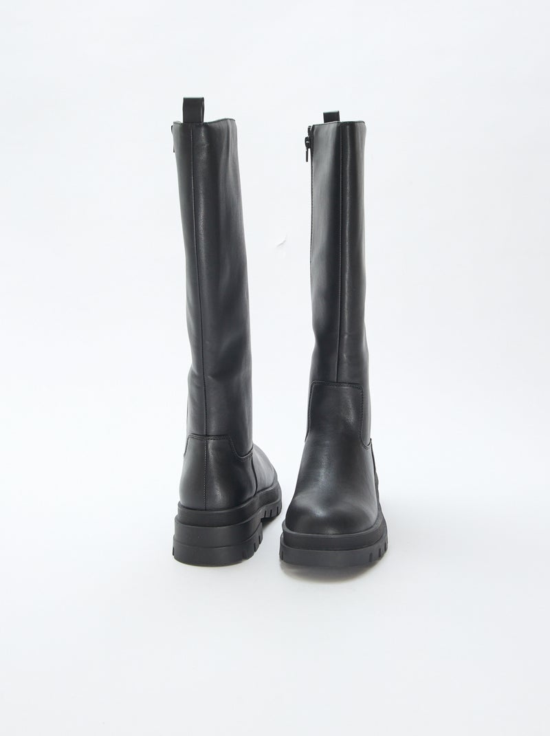 Botas altas de material sintético con suela dentada Negro - Kiabi