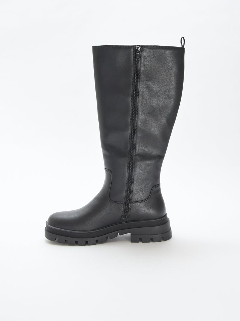 Botas altas de material sintético con suela dentada Negro - Kiabi