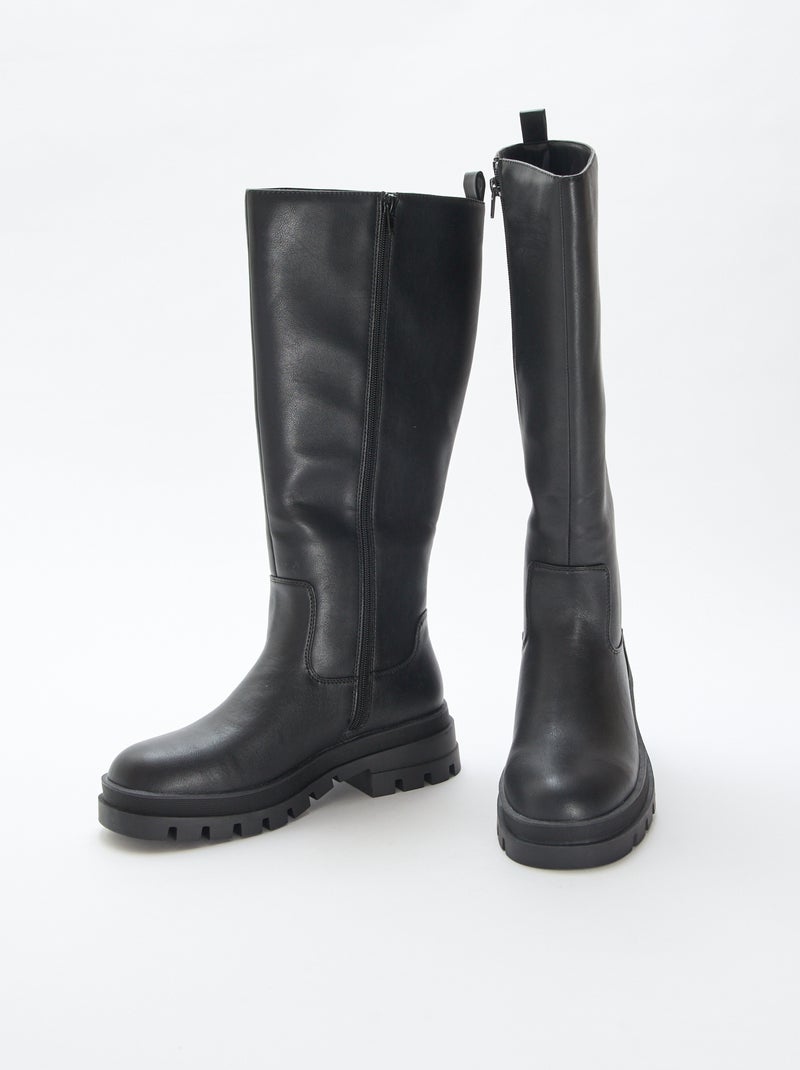 Botas altas de material sintético con suela dentada Negro - Kiabi