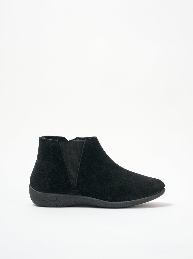 Botas anchas de piel confort con cremallera elástica - Afibel Negro - Kiabi