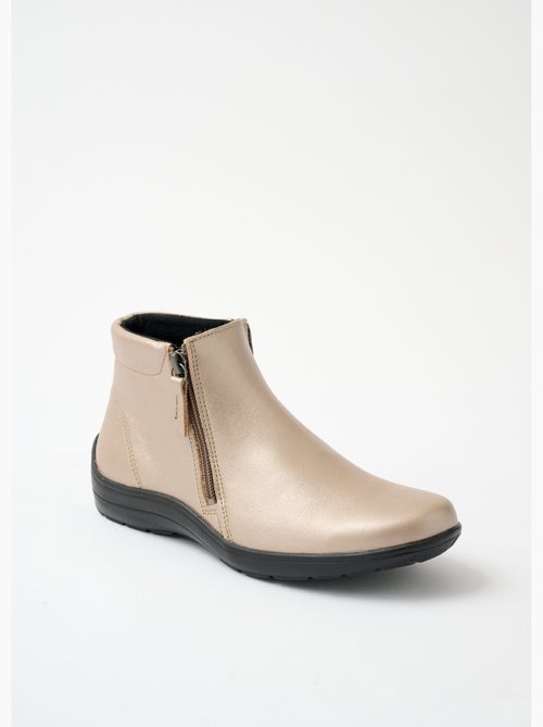 Botas bajas de ancho cómodo con cremalleras de piel de fantasía - Afibel - Kiabi