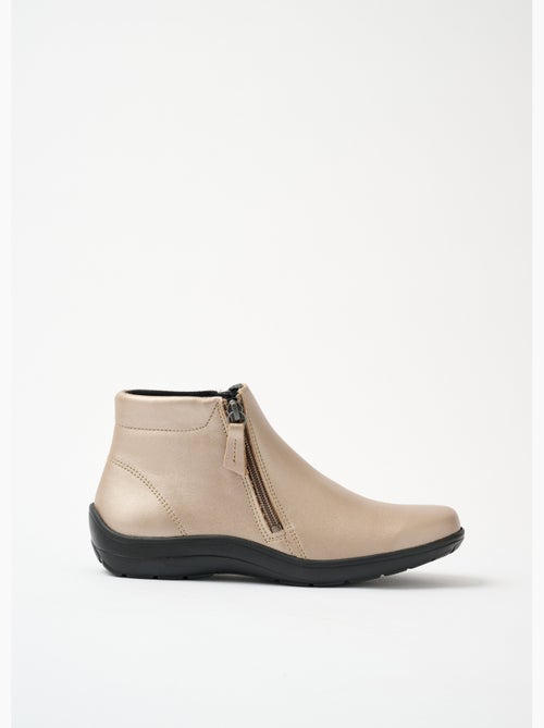 Botas bajas de ancho cómodo con cremalleras de piel de fantasía - Afibel - Kiabi
