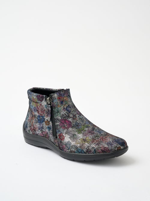 Botas bajas de ancho cómodo con cremalleras de piel de fantasía - Afibel - Kiabi