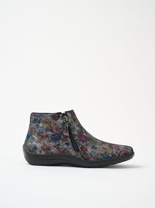 Botas bajas de ancho cómodo con cremalleras de piel de fantasía - Afibel - Kiabi