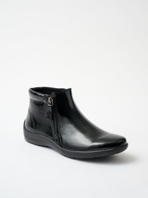 Botas bajas de ancho cómodo con cremalleras de piel de fantasía - Afibel - Kiabi