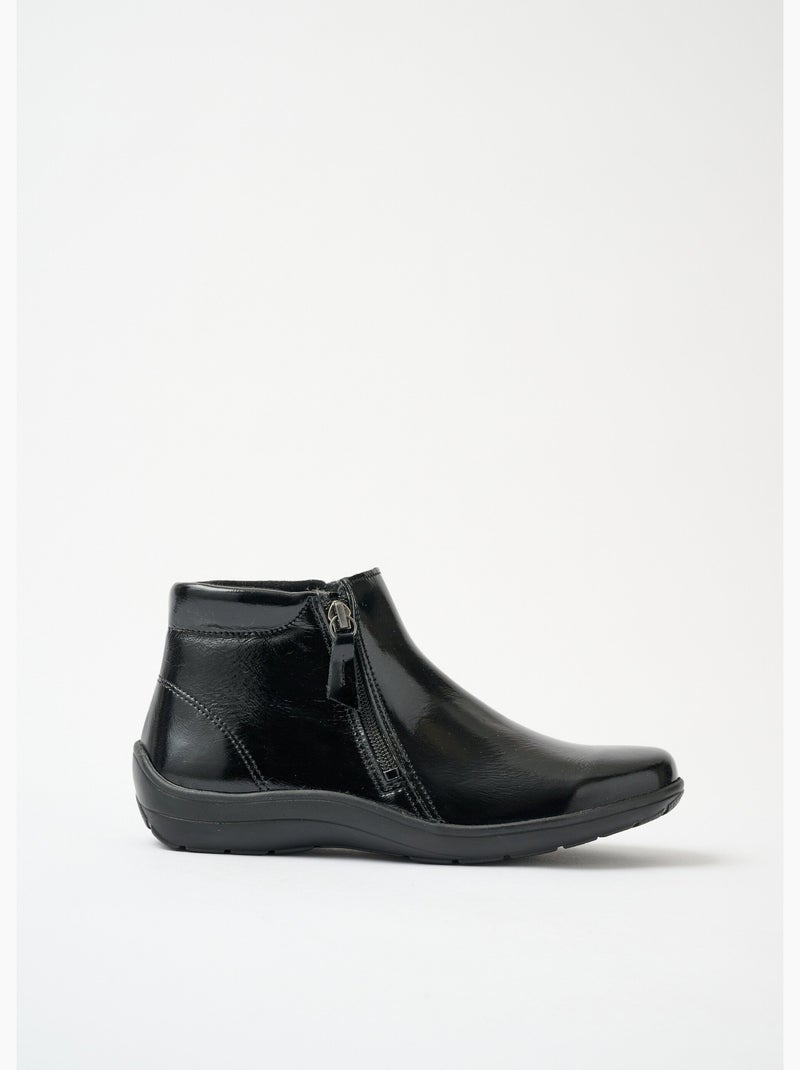 Botas bajas de ancho cómodo con cremalleras de piel de fantasía - Afibel Negro - Kiabi