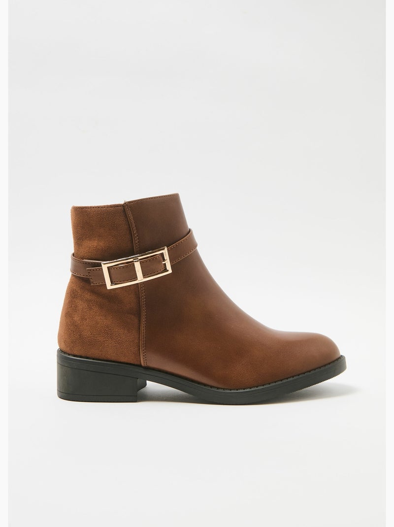 Botas bimateria con tacón de hebilla - AFIBEL Camel - Kiabi
